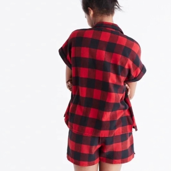 Madewell Christmas Plaid Checkered Red Short Sleeve Top and Shorts XS Pajamas - Picture 2 of 2